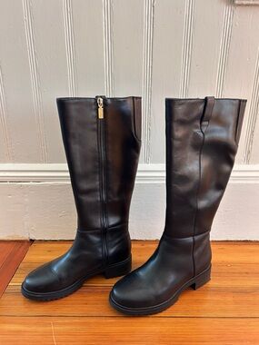 Black Women's Knee-High Leather Riding Boots - never been worn!
